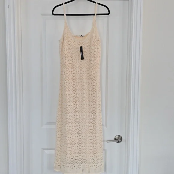 Lulus Sunset Vibes Light Beige Crochet Sleeveless Midi Dress size M - Picture 4 of 6
